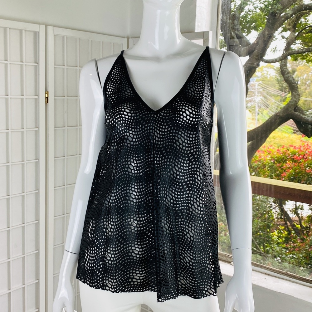 NWT, SUSAN BENDER Black Leather Top, M.
